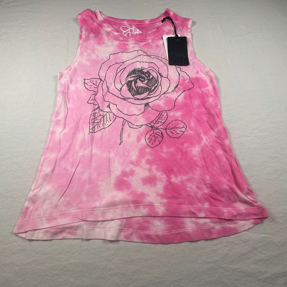 Chaser Women's Rose Graphic Tie Dye Muscle Tank Top Pink Strawberry Jam CW7603 M